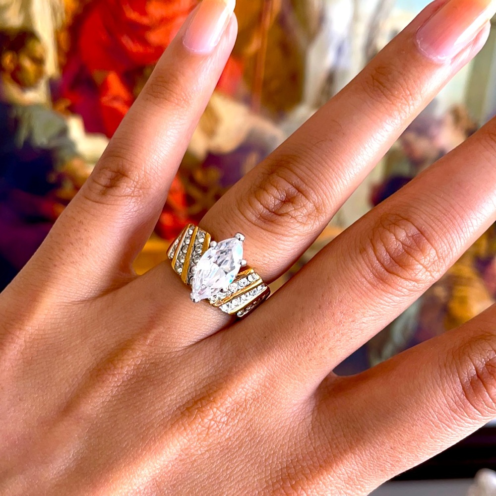 Gold and white stone ring
